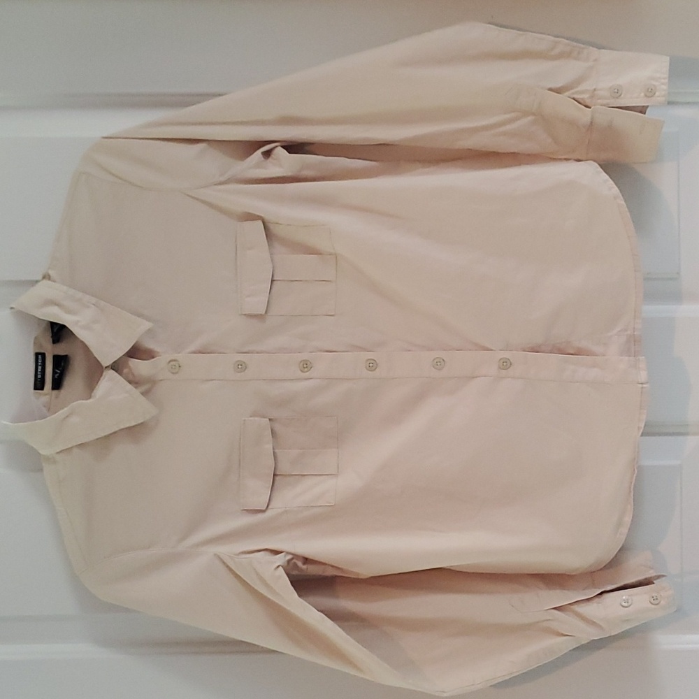 Khaki Button-down Shirt w/ Stretch